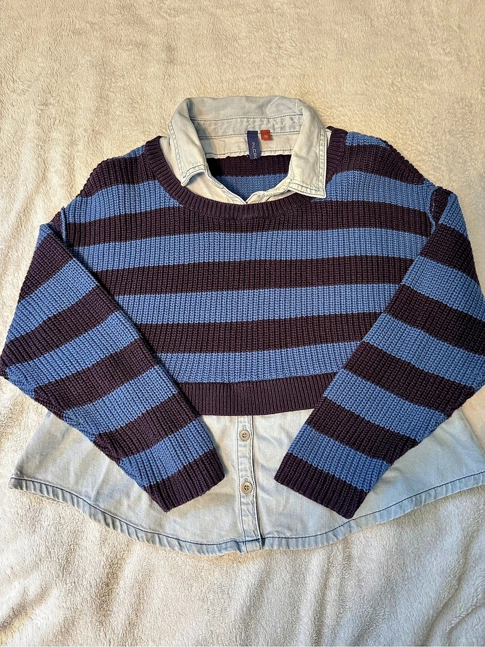 PILCRO Striped Cotton Blend Sweater in Blue & Purple Like New